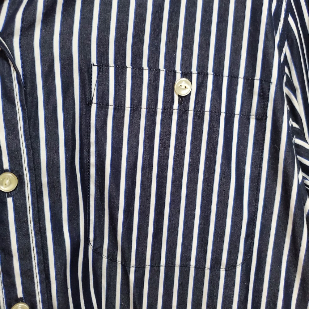 LRL Lauren Jeans Co Women Shirt Large Button Up Navy/White Stripe Nautical - Picture 4 of 14